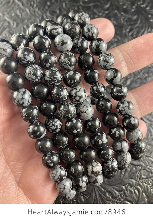 Natural Snowflake Obsidian 8mm Gemstone Crystal Jewelry Bracelet - #YYnuTQsAO9M-1