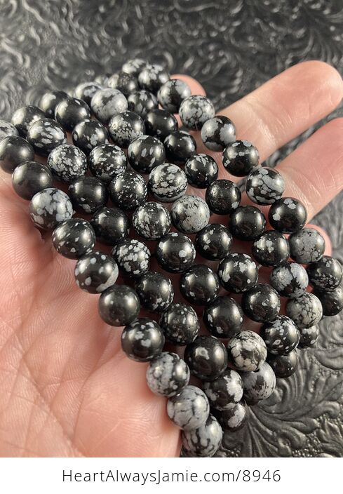 Natural Snowflake Obsidian 8mm Gemstone Crystal Jewelry Bracelet - #YYnuTQsAO9M-4