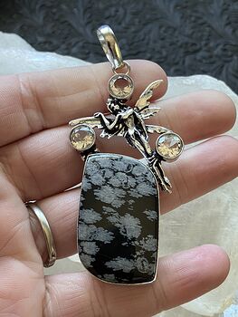 Natural Snowflake Obsidian Stone Jewelry Fairy Crystal Pendant #QmhN0PFFimY