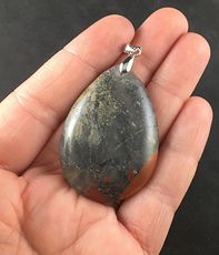 Natural Sparkly Gold Gray and Red African Bloodstone Stone Pendant Necklace #7qgdXBOpyJg