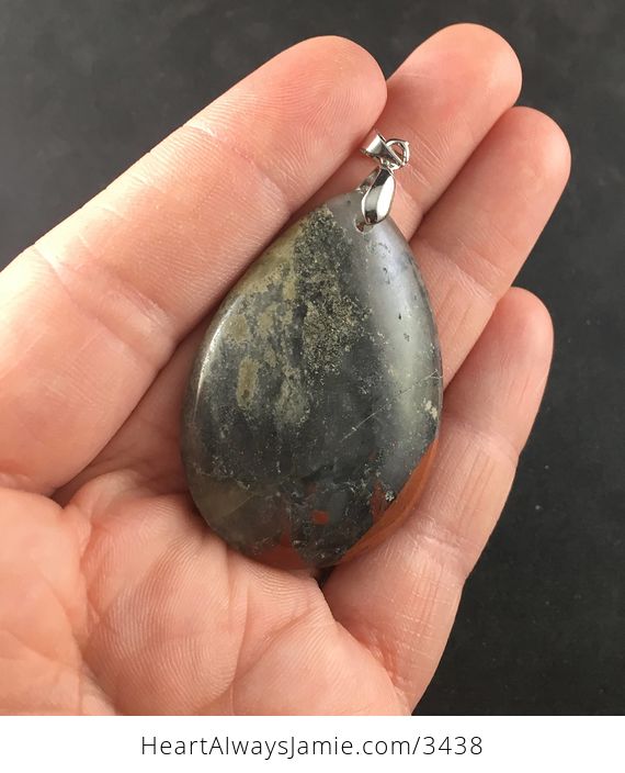 Natural Sparkly Gold Gray and Red African Bloodstone Stone Pendant Necklace - #7qgdXBOpyJg-2
