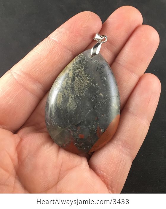 Natural Sparkly Gold Gray and Red African Bloodstone Stone Pendant Necklace - #7qgdXBOpyJg-1