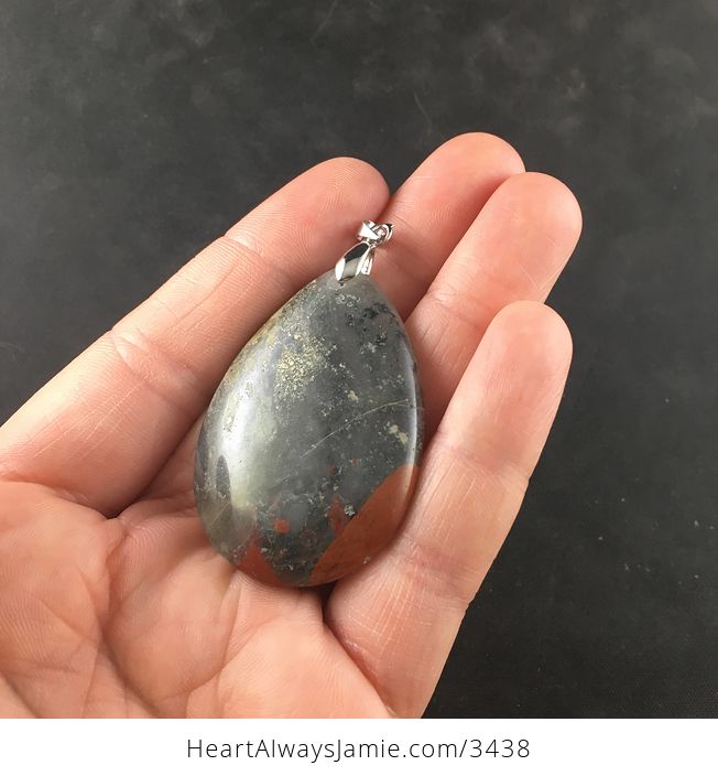 Natural Sparkly Gold Gray and Red African Bloodstone Stone Pendant Necklace - #7qgdXBOpyJg-3