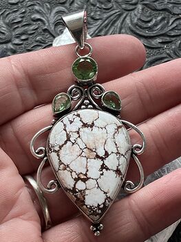 Natural White Magnesite and Peridot Stone Jewelry Crystal Pendant #ZB7ZL5plvnI