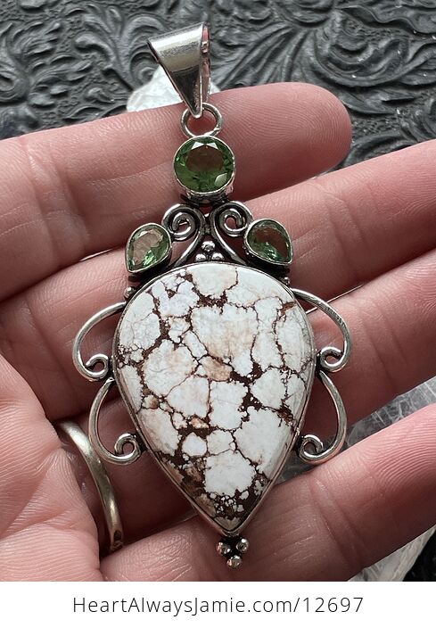 Natural White Magnesite and Peridot Stone Jewelry Crystal Pendant - #ZB7ZL5plvnI-1