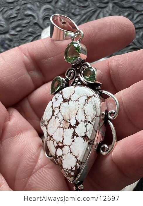 Natural White Magnesite and Peridot Stone Jewelry Crystal Pendant - #ZB7ZL5plvnI-3