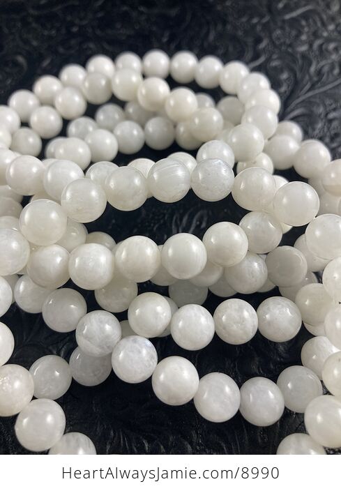 Natural White Moonstone 8mm Gemstone Jewelry Bracelet - #fFr5upLWuZU-4