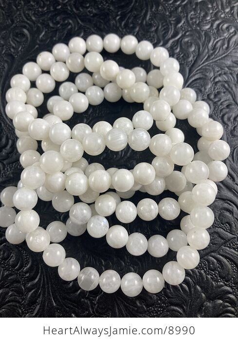 Natural White Moonstone 8mm Gemstone Jewelry Bracelet - #fFr5upLWuZU-3
