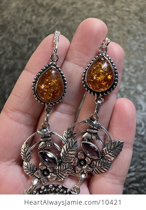 Nature Fairy Themed Amber Chalcopyrite Necklace and Earring Crystal Jewelry Set - #NIB2ejJ7K5k-6