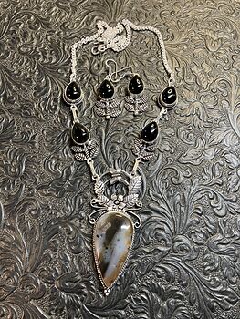 Nature Fairy Themed Dendritic Agate and Onyx Jewelry Set Necklace and Earrings #jmIVeN6Jmj8