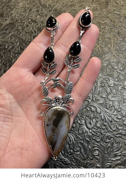 Nature Fairy Themed Dendritic Agate and Onyx Jewelry Set Necklace and Earrings - #jmIVeN6Jmj8-4