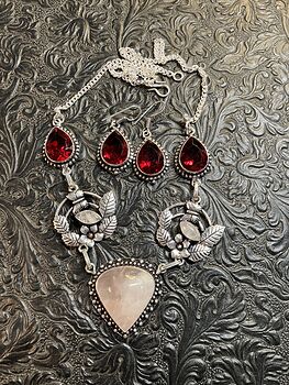 Nature Fairy Themed Rose Quartz Jewelry Set Necklace and Earrings #HoyZpp6LIKU