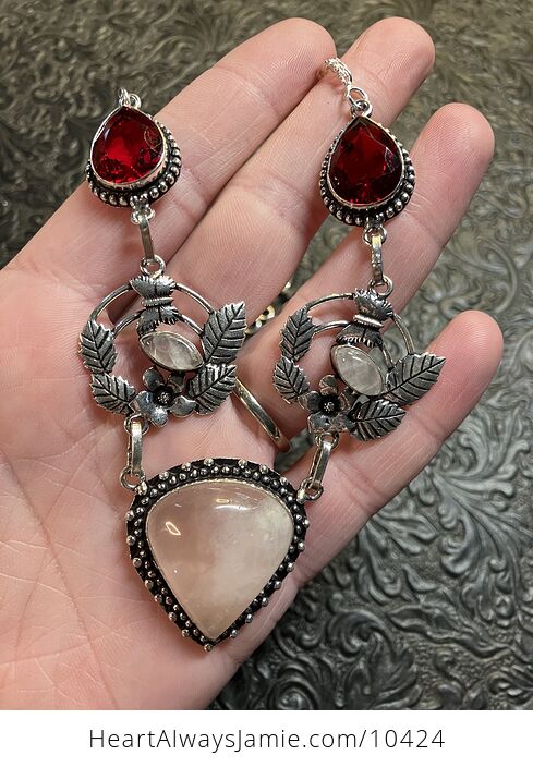 Nature Fairy Themed Rose Quartz Jewelry Set Necklace and Earrings - #HoyZpp6LIKU-2