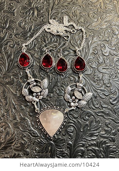 Nature Fairy Themed Rose Quartz Jewelry Set Necklace and Earrings - #HoyZpp6LIKU-1