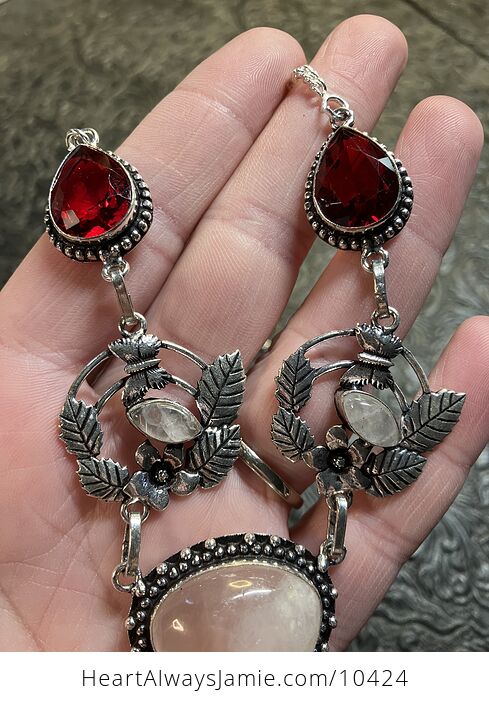 Nature Fairy Themed Rose Quartz Jewelry Set Necklace and Earrings - #HoyZpp6LIKU-4