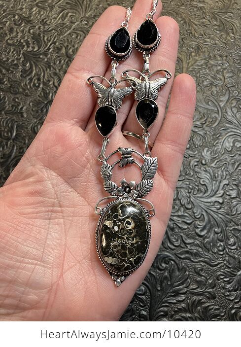 Nature Fairy Themed Turitella Agate and Onyx Jewelry Set Necklace and Earrings - #optllefVSnM-5