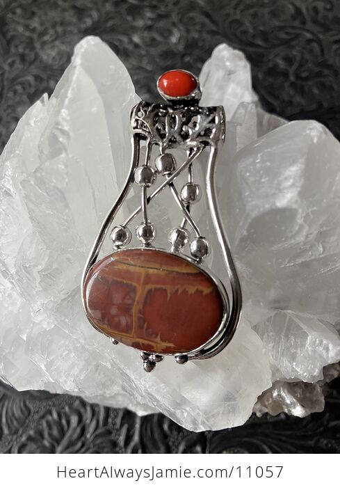 Noreena Jasper and Red Coral Gemstone Jewelry Crystal Fidget Pendant - #z1TiPWlHsYY-4