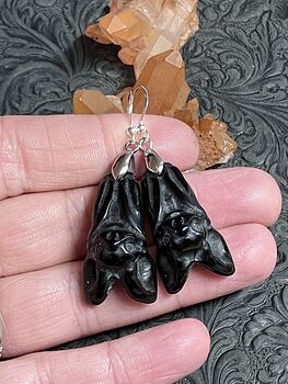 Obsidian Vampire Bat Earrings #pQRy5atVqPA