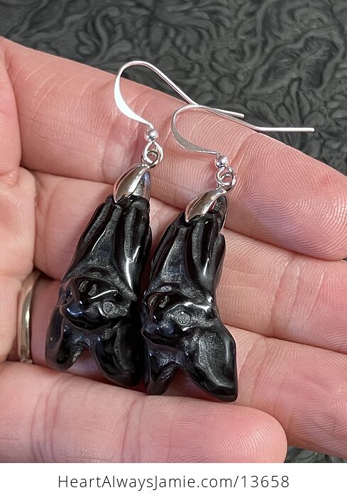 Obsidian Vampire Bat Earrings - #pQRy5atVqPA-4