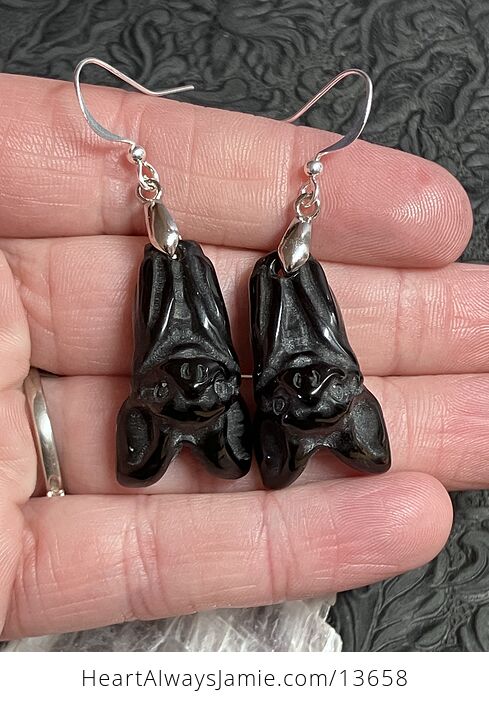 Obsidian Vampire Bat Earrings - #pQRy5atVqPA-2