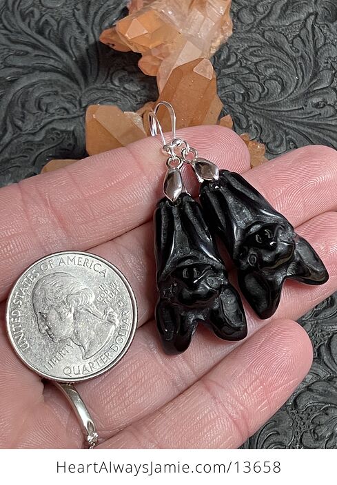 Obsidian Vampire Bat Earrings - #pQRy5atVqPA-8