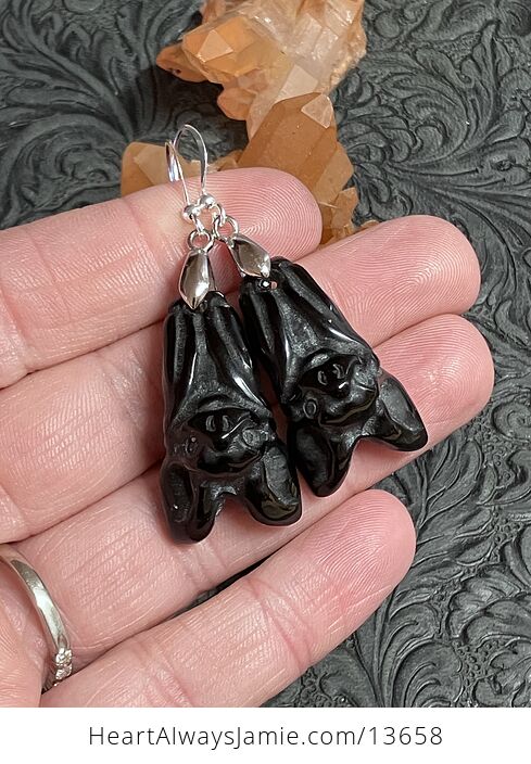 Obsidian Vampire Bat Earrings - #pQRy5atVqPA-7