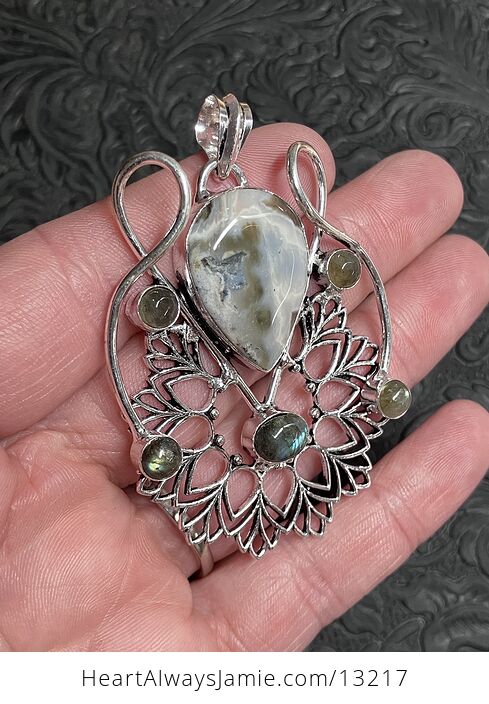 Ocean Jasper and Labradorite Bohemian Styled Mandala Pendant Stone Crystal Jewelry - #ozY7Epqdw7s-2