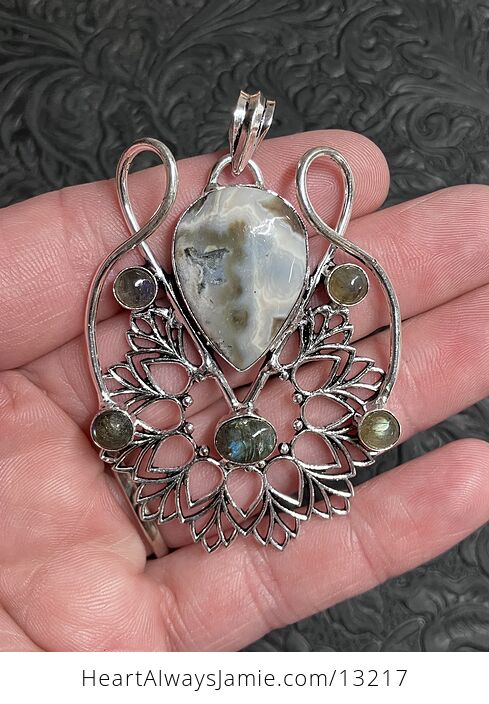 Ocean Jasper and Labradorite Bohemian Styled Mandala Pendant Stone Crystal Jewelry - #ozY7Epqdw7s-1