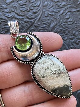Ocean Jasper and Peridot Witchy Mustic Lunar Crystal Stone Jewelry Pendant #3yZqJYuTHZ8
