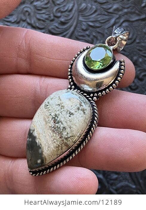 Ocean Jasper and Peridot Witchy Mustic Lunar Crystal Stone Jewelry Pendant - #3yZqJYuTHZ8-3