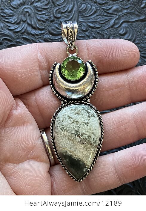 Ocean Jasper and Peridot Witchy Mustic Lunar Crystal Stone Jewelry Pendant - #3yZqJYuTHZ8-2