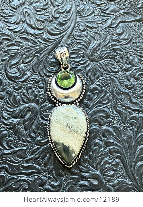 Ocean Jasper and Peridot Witchy Mustic Lunar Crystal Stone Jewelry Pendant - #3yZqJYuTHZ8-5