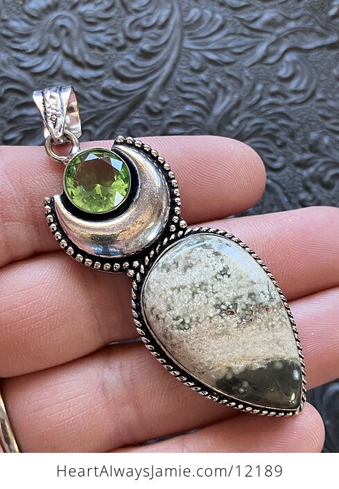 Ocean Jasper and Peridot Witchy Mustic Lunar Crystal Stone Jewelry Pendant - #3yZqJYuTHZ8-1