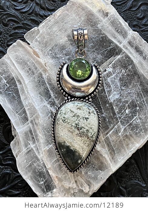 Ocean Jasper and Peridot Witchy Mustic Lunar Crystal Stone Jewelry Pendant - #3yZqJYuTHZ8-6