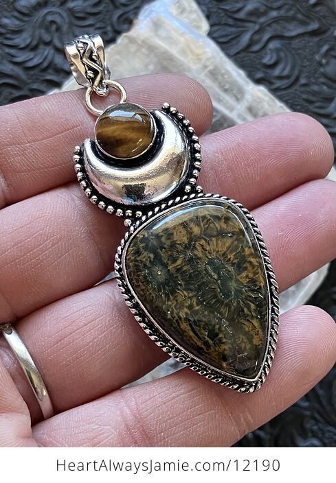 Ocean Jasper and Tigers Eye Witchy Mustic Lunar Crystal Stone Jewelry Pendant - #WQJwYOX2N38-1