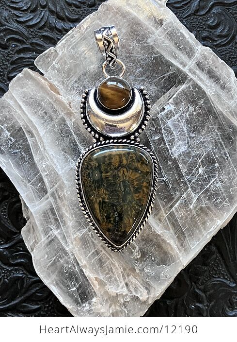 Ocean Jasper and Tigers Eye Witchy Mustic Lunar Crystal Stone Jewelry Pendant - #WQJwYOX2N38-4