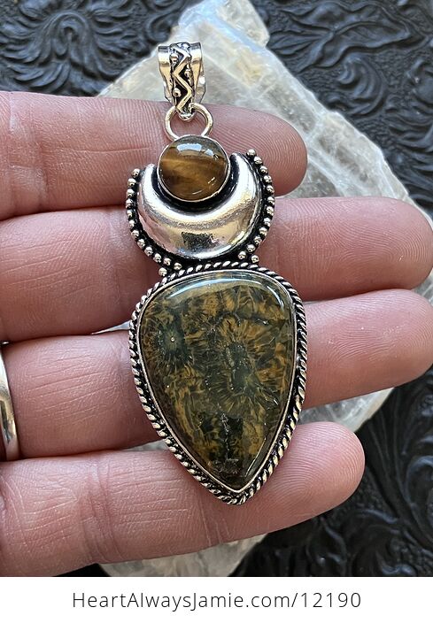 Ocean Jasper and Tigers Eye Witchy Mustic Lunar Crystal Stone Jewelry Pendant - #WQJwYOX2N38-2