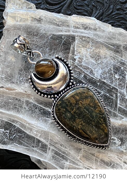 Ocean Jasper and Tigers Eye Witchy Mustic Lunar Crystal Stone Jewelry Pendant - #WQJwYOX2N38-5