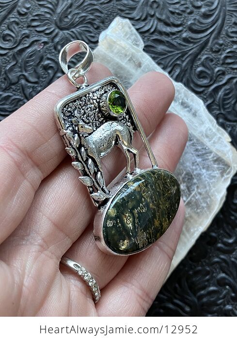 Ocean Jasper Crystal Stone Deer Jewelry Pendant - #OifclsUHz0A-4