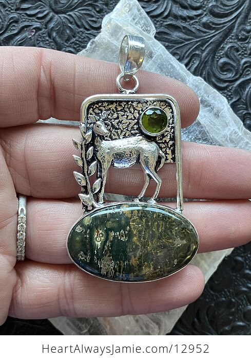 Ocean Jasper Crystal Stone Deer Jewelry Pendant - #OifclsUHz0A-1