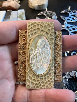 Octopus Carved Mini Art Mother of Pearl and Picture Jasper Stone Pendant Cabochon Jewelry #PvcZNdQPZZ0