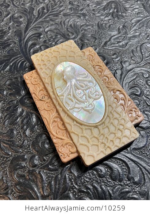 Octopus Carved Mini Art Mother of Pearl and Picture Jasper Stone Pendant Cabochon Jewelry - #PvcZNdQPZZ0-7