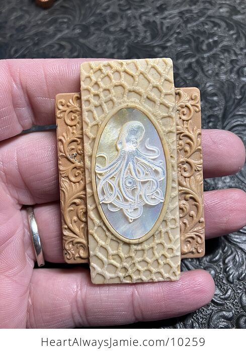 Octopus Carved Mini Art Mother of Pearl and Picture Jasper Stone Pendant Cabochon Jewelry - #PvcZNdQPZZ0-1