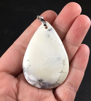 Off White and Gray African Dendrite Opal Stone Pendant #JgTZFVPxwCs