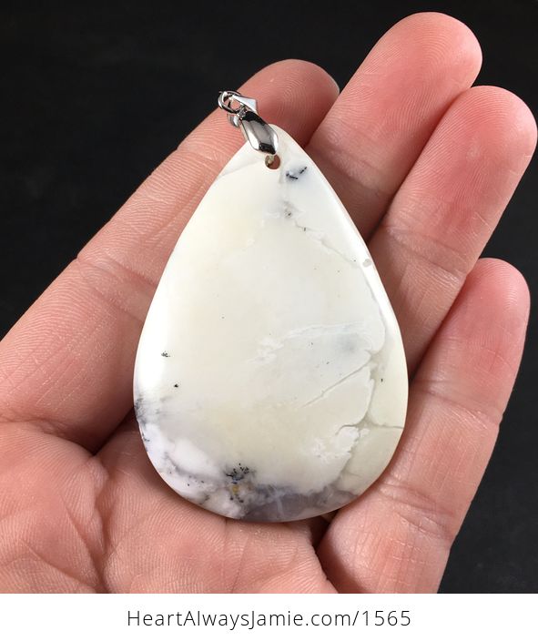 Off White and Gray African Dendrite Opal Stone Pendant - #JgTZFVPxwCs-1