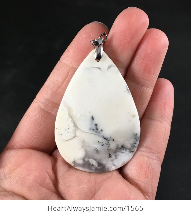 Off White and Gray African Dendrite Opal Stone Pendant Necklace - #JgTZFVPxwCs-2