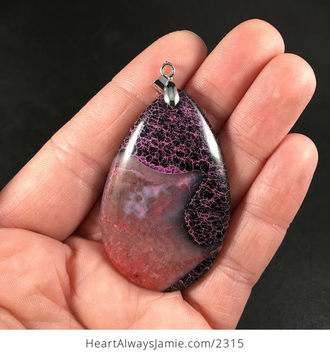 On Hold for Jan Beautiful Black and Pink Druzy Dragon Veins Stone Jewelry Pendant - #gK67c8PHbOw-1