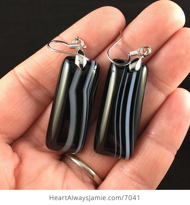 On Hold for Juniper Black and White Striped Agate Stone Jewelry Earrings - #4s37XzZGFgU-1