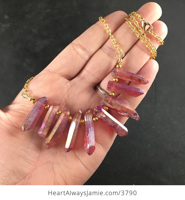 On Hold for Sarah Red Titanium Aura Crystal Agate Stone Bar and Gold Chain Pendant Necklace - #g00eL4EMwC8-1