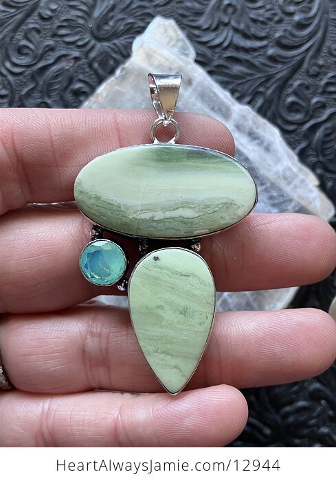 Opalite and Green Imperial Jasper Pendant Crystal Stone Jewelry - #F5b5OJE3C9Y-3